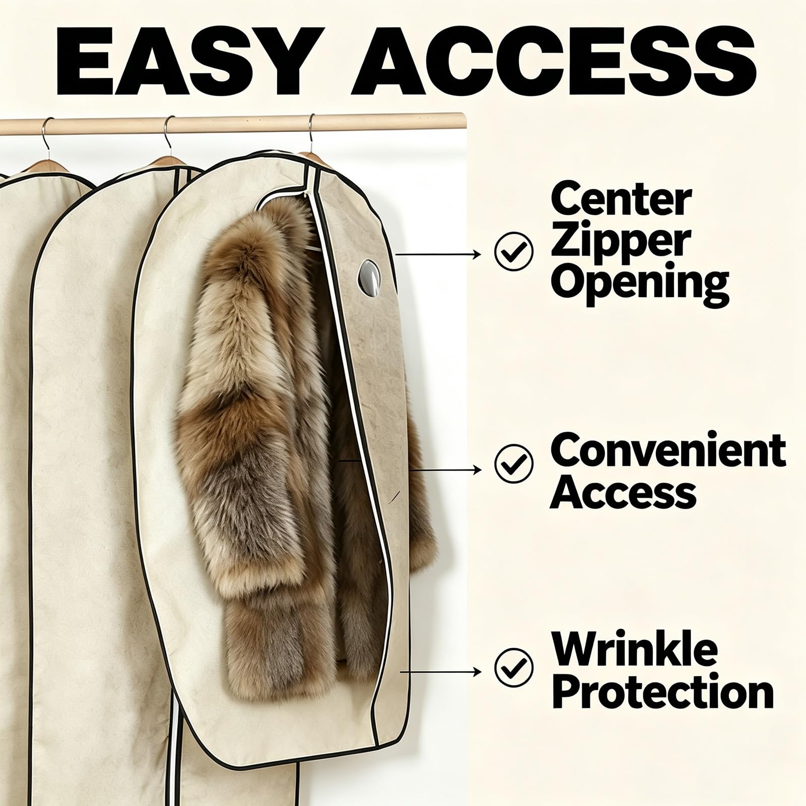 Fundas Ropa Porta Trajes, Vestidos Piel Resistente al Polvo y Transpirable | Tela Suave, a Prueba, con Cremallera Reforzada de Fácil Deslizamiento y Ventana Transparent(Beige,24in*48in/60cm*120cm)