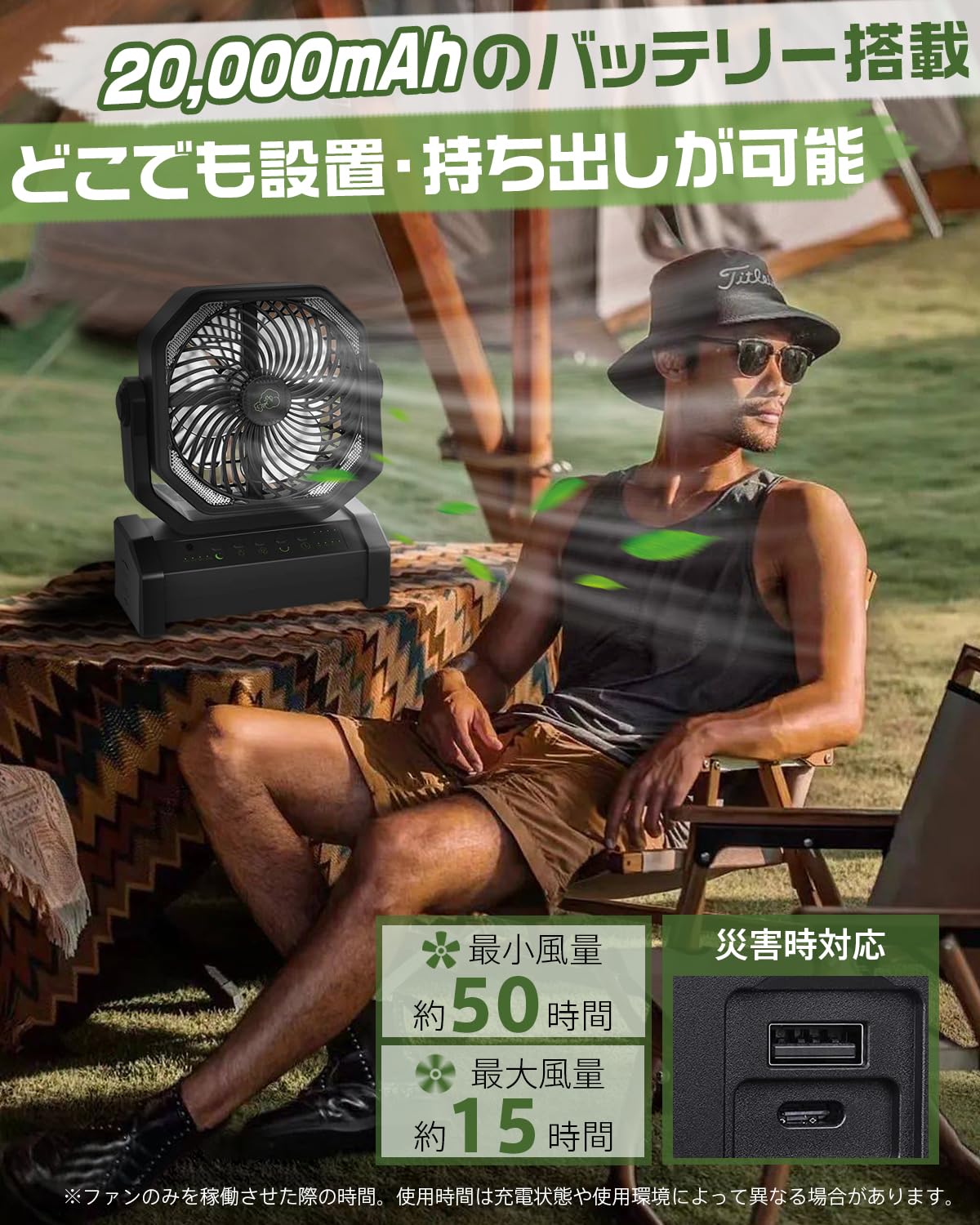 Amazon | 【多機能ファン＆20000mAh充電池内蔵】 キャンプ扇風機