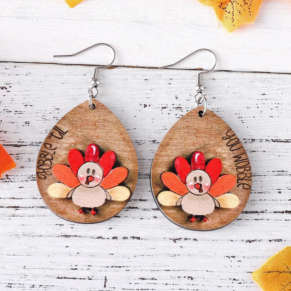 Cute Thanksgiving Turkey Dangle Earrings Colorful Turkey Wooden Earrings Thanksgiving Fall Jewelry for Women - Image 2