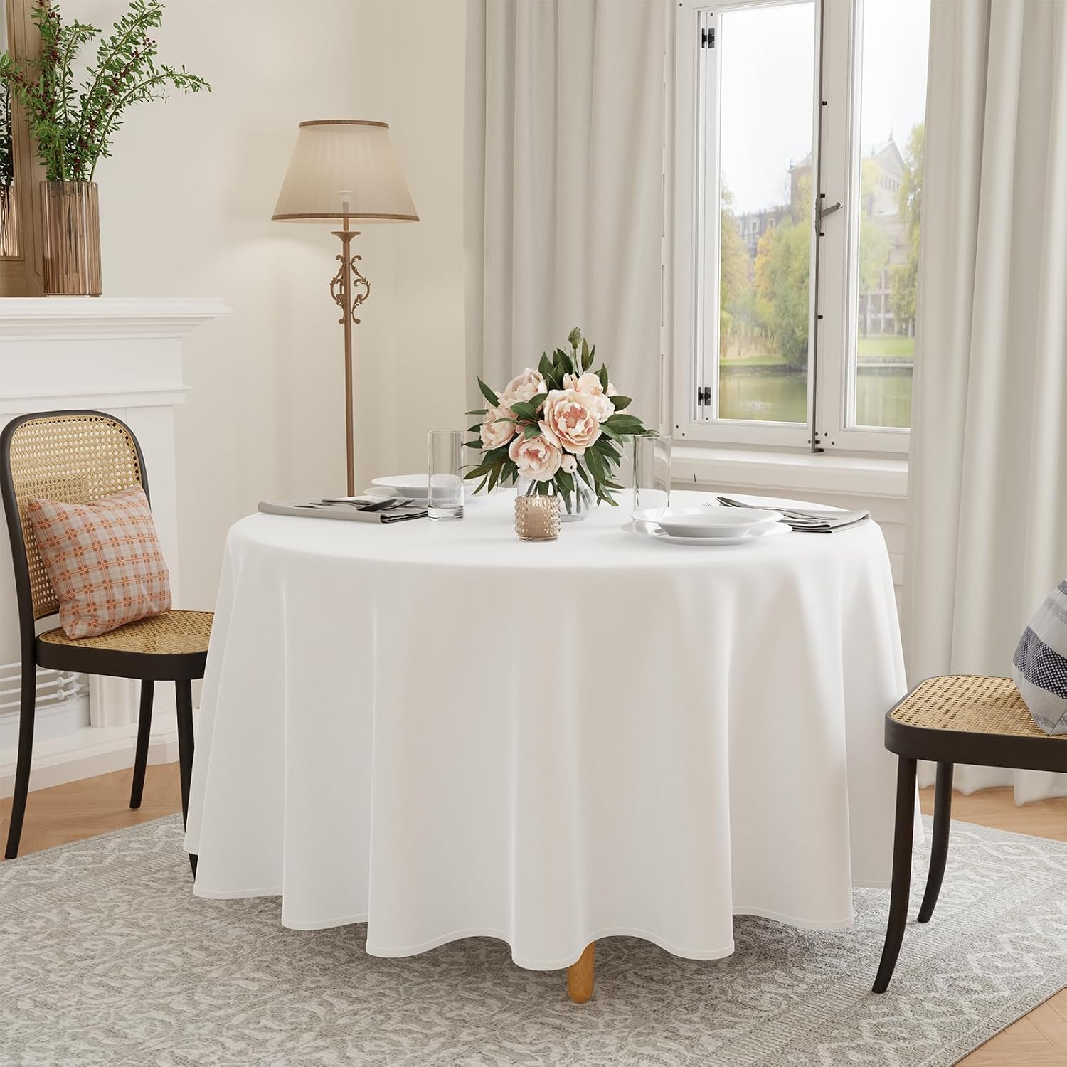 GFCC 96 Inch Round Tablecloth - Round Polyester Tablecloth Round Table Cover Table Cloth for Event Wedding Birthday Party Banquet Restaurant, White