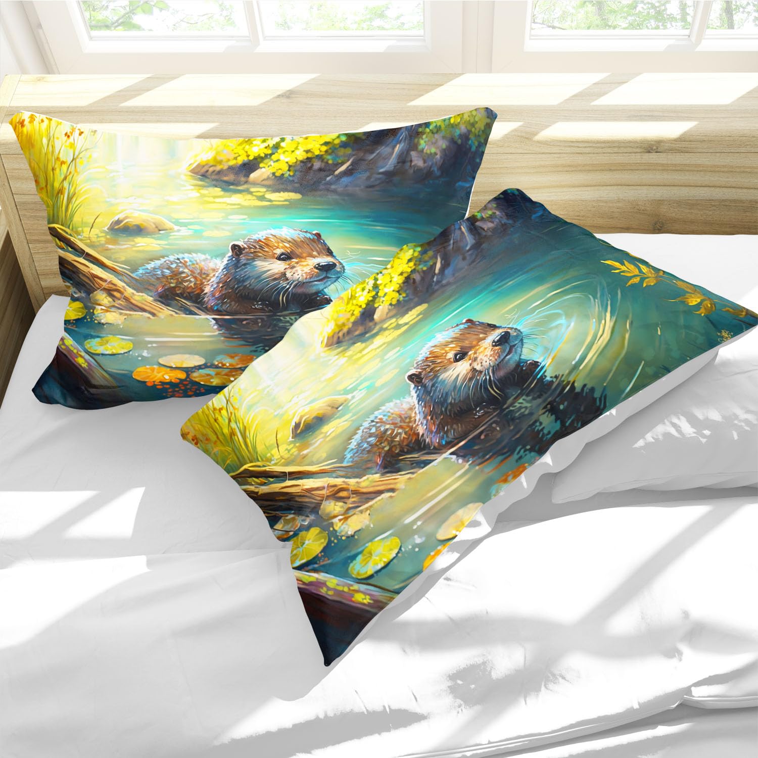 SMchwbc Otter Bed Linen 135 x 200 cm, Cute Otter Duvet Cover for Boys Girls Otter Animal Bed Linen Set, 3D Print - Image 3