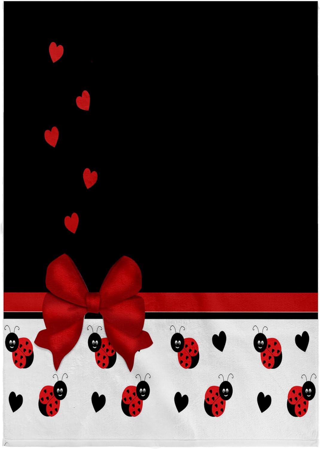 3dRose Cute Red Black Ladybugs Floating Hearts Red Ribbon 22x30 Bath Hand Pool Towel