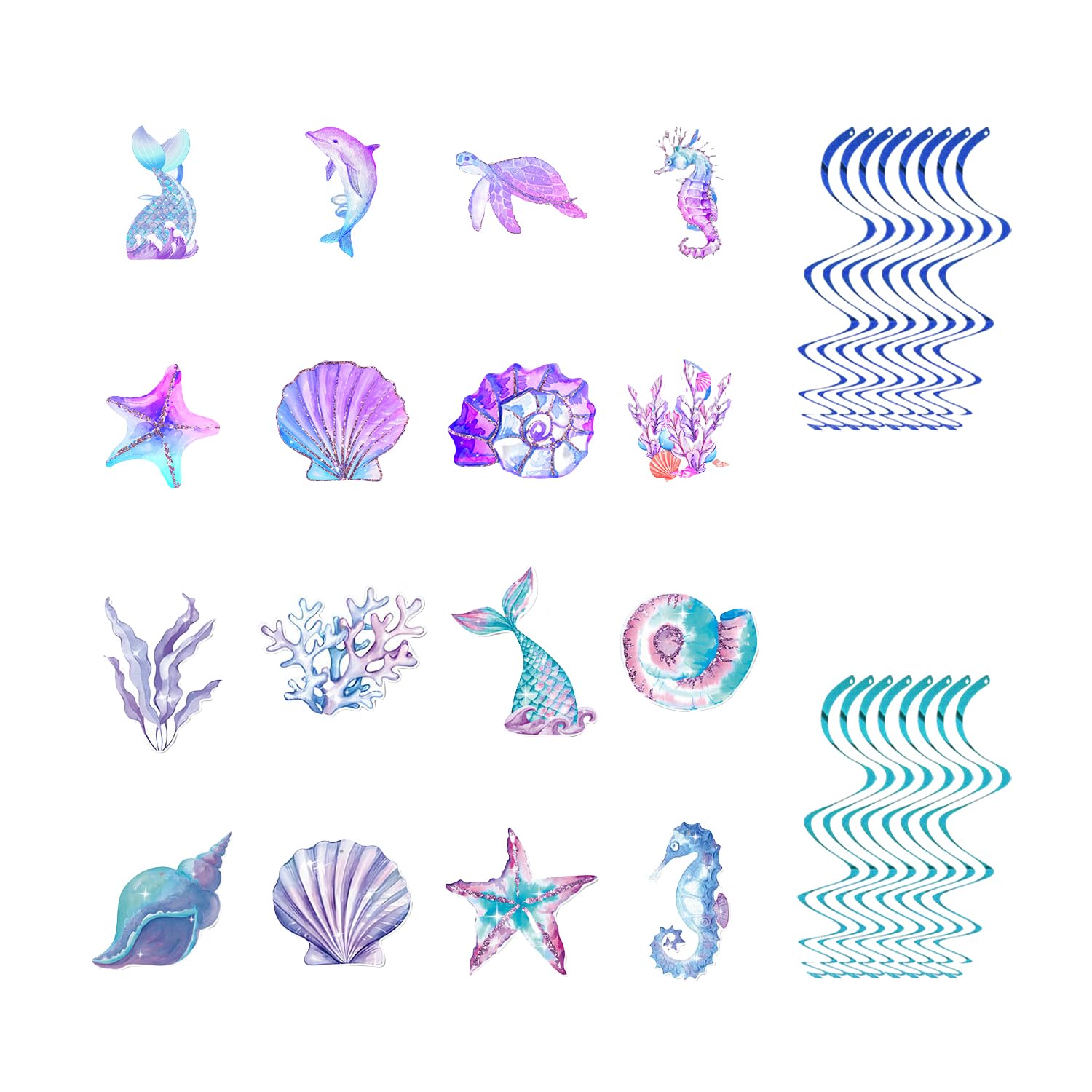 Hinfhi Purple 16 Pieces Of Mermaid-Themed Spiral Hanging Ornaments, Undersea Series Of Decorations, Creative And Interesting Pendants, Party Layout Accessories, And Children's Party Supplies.