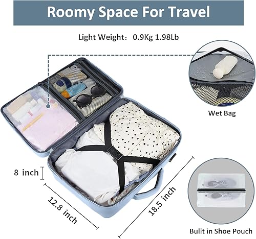 Vista 86 de Taygeer Mochila de mano para mujer, mochila de viaje de 35 litros para mujer, aprobada por aerolíneas, bonita bolsa de viaje para artículos Azul