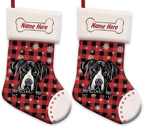 Vista 43 de Foto personalizada, Feliz Navidad, búfalo rojo, a cuadros, calcetín de Navidad para perro, copo de nieve, chimenea, decoración de vacaciones