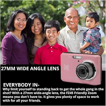 Kodak PIXPRO FZ45 Friendly Zoom 16MP 1080p Full HD Digital Camera (Pastel Pink) with 128GB SD Card, Compact Camera Case and Extra 4X AA Batteries Bundle (4 Items)