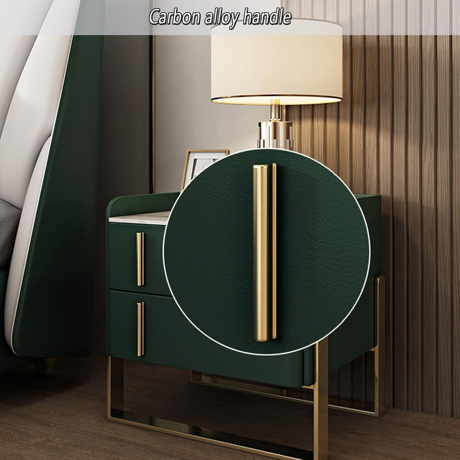 Juego de 2 mesitas de noche modernas con acabado de cuero con cajones, mesitas de noche estrechas para dormitorio, marco de pedestal de metal, mesita de noche para mesas auxiliares de cama