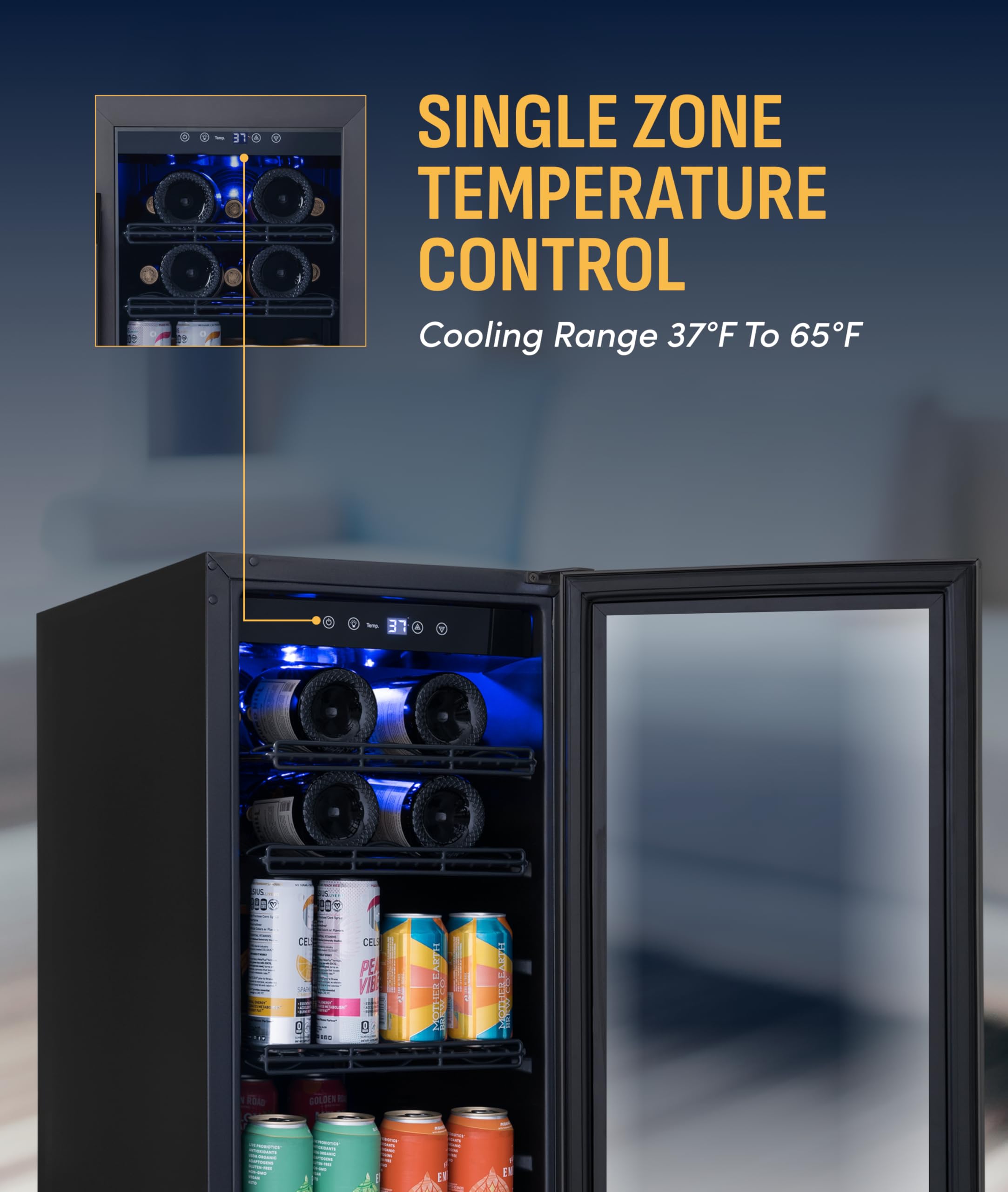 NewAir 15" Single Zone Beverage & Wine Fridge | Beverage & Wine Refrigerator For 33 Bottles / 80 Cans | Freestanding Or Built-In Under Counter Mini Fridge For Beer, Wine & Soda | Black Stainless Steel on Fridge.com - View 5