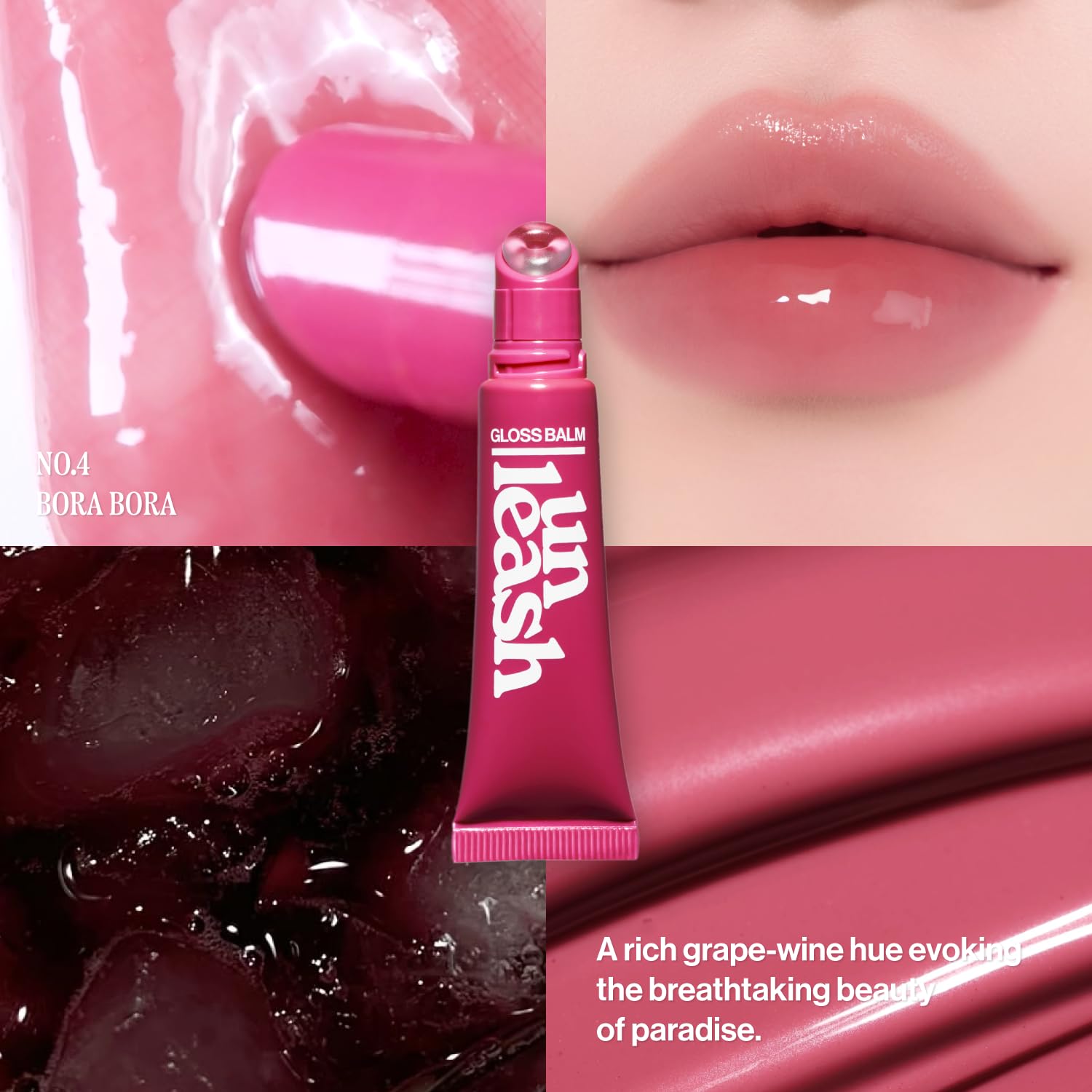UNLEASHIA Sunset Dazzle Lip Gloss Balm, Balsamo labbra idratante colorato con lucentezza lucida, formula vegana leggera e idratante con peptidi e vitamina E (n. 4 Bora Bora) 9,92 g