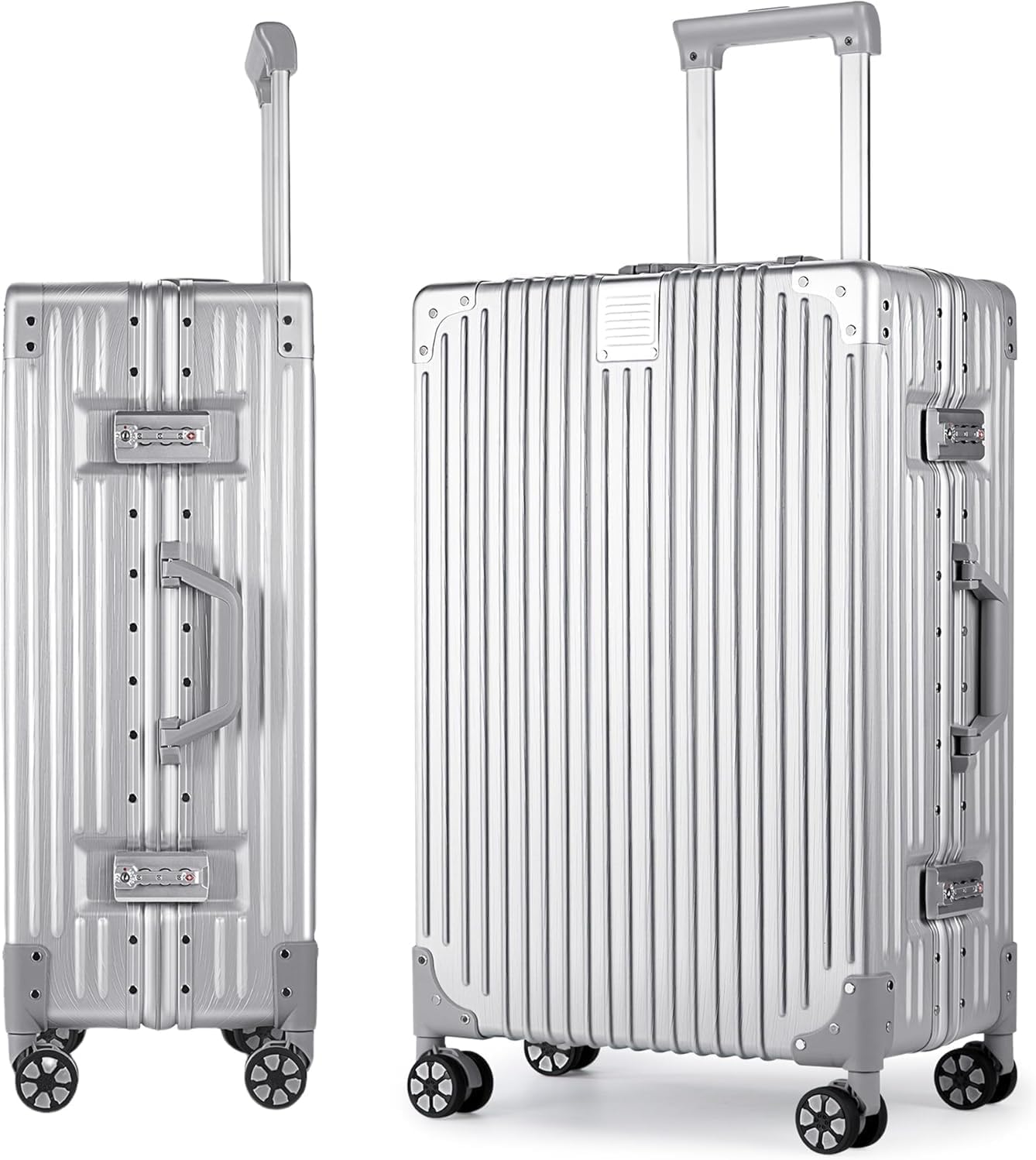 Aoliwei Valigia rigida trolley trolley valigia da viaggio bagaglio a mano manico telescopico TSA, 4 ruote, argento, m, Trolley rigido con ruote girevoli