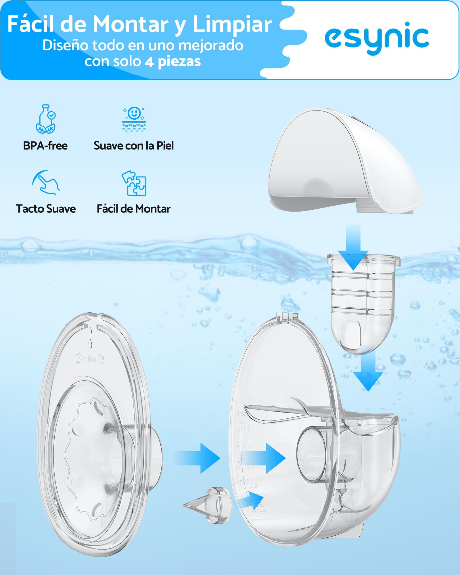 eSynic 2PCS Sacaleches Eléctrico Manos Libres Portátil con Fuerte Succión Bajo Ruido Extractor de Leche Materna Wearable para Sujetador 4 Modos 12 Niveles Bomba de Lactancia Recargable con PantallaLED