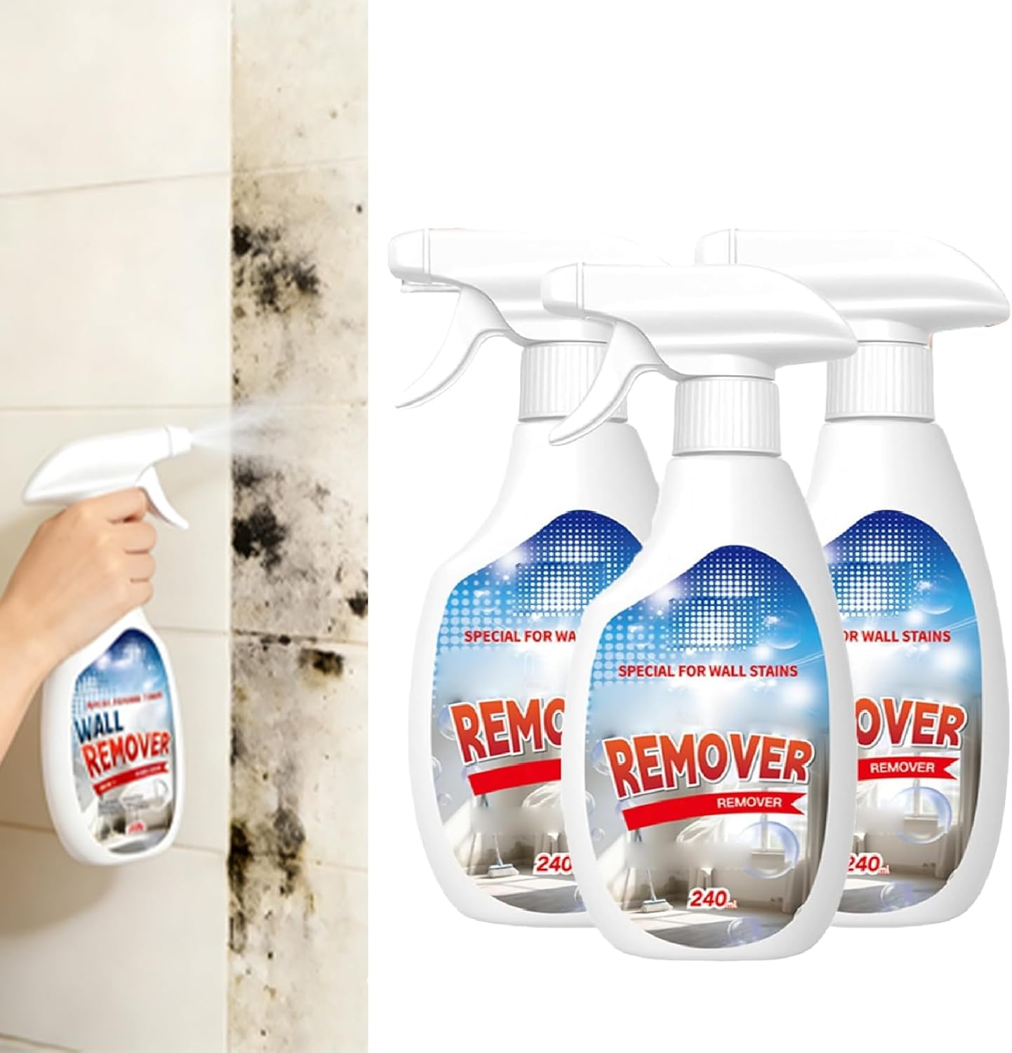 Highly Effective Removal Spray, Wall Cleaner Spray, Multi-Surface Cleaning Solution, Dirt, Dust And Stain Remover, Long-Term Protection, for Bathrooms, Kitchens, Tile, Fabric, Wood (3pcs)