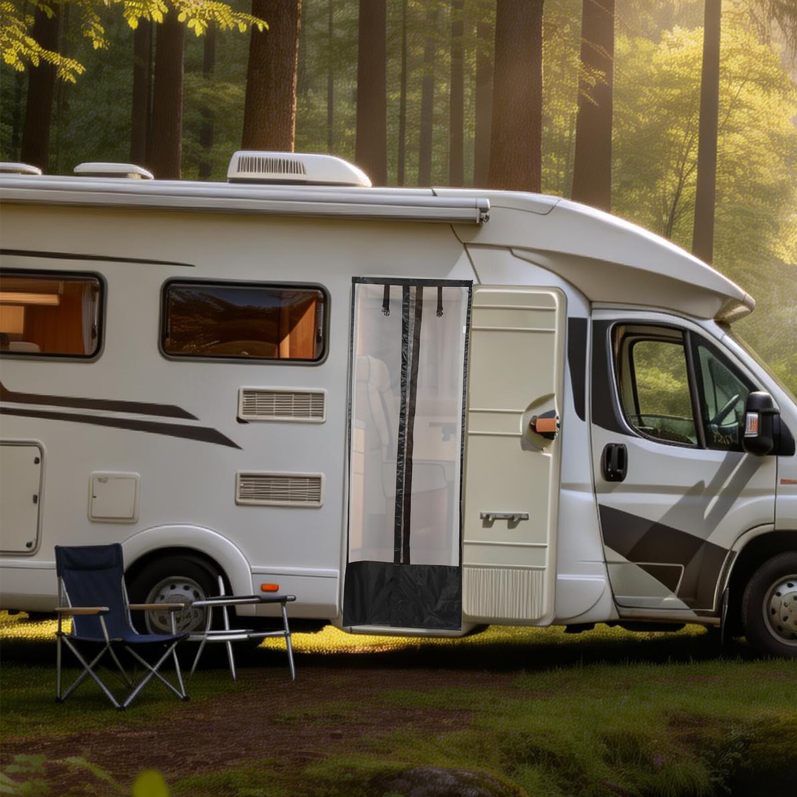 Rideau de Porte de Camping-Car Noir 420d Pa, Protection Intégrale
