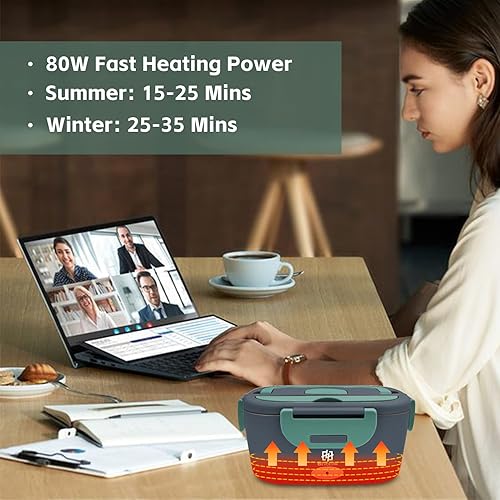 Miniatura 3 de Fiambrera eléctrica para automóvil, lonchera portátil 3 en 1 con recipiente de acero inoxidable extraíble de 1.8 L, calentador de alimentos a prueba