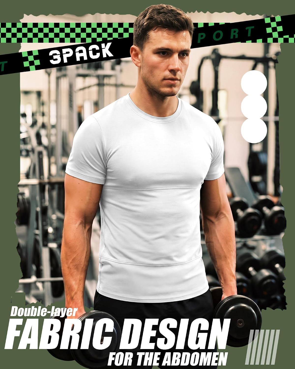 August Alley 3 Pack Men's Compression Shirts Short Sleeve Quick Dry Athletic Slim Fit Base Layer Undershirt Gym T-Shirts