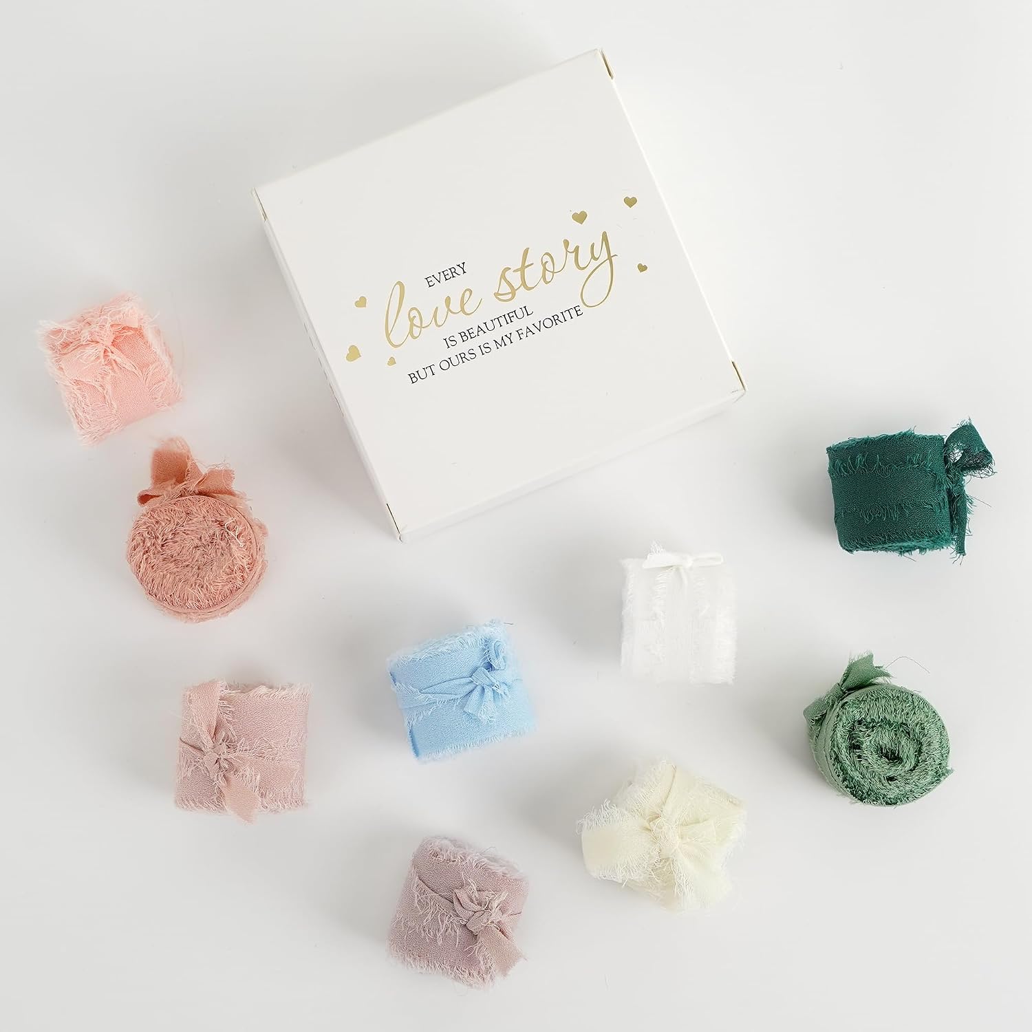 MEEDEE Chiffon 1 Inch Frayed Ribbon Chiffon Silk Ribbons Assorted Frayed Edge Mixed Color Ribbon Set Thin Chiffon Ribbons for Crafts, Gift Wrapping, Wedding Invitation (9 Rolls 27 Yards)