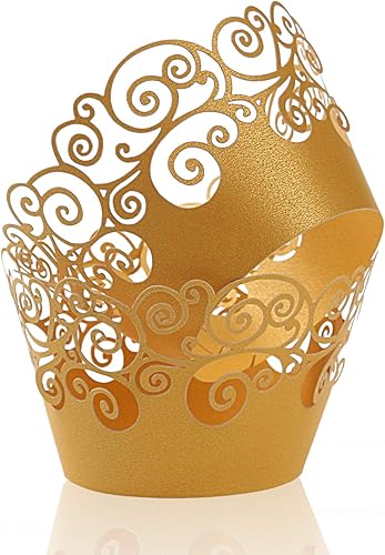 KPOSIYA - Paquete de 100 envolturas para magdalenas de filigrana artística para hornear pasteles, tazas de papel para hornear pasteles, bandejas