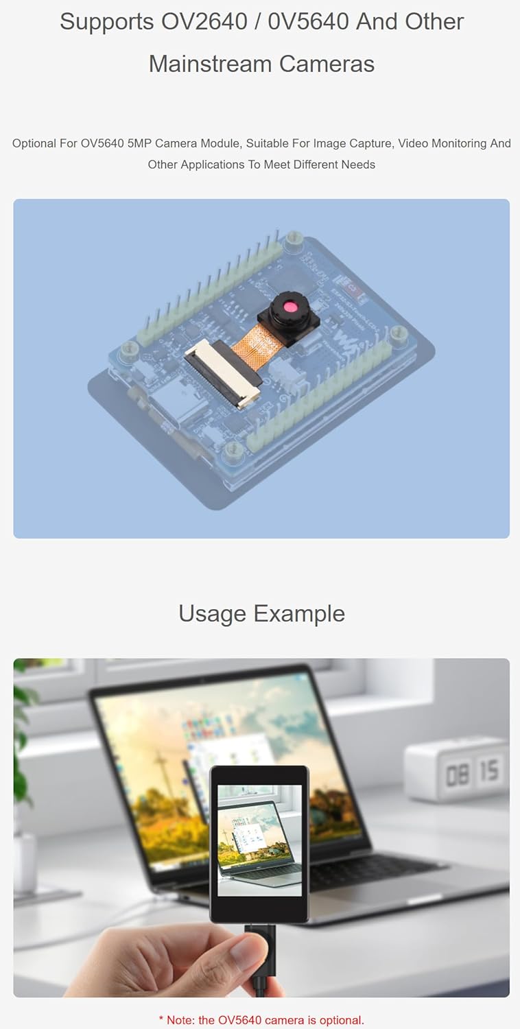 ESP32-S3 2inch Capacitive Touch Display Development Board, 240×320 Pixels, IPS Panel, 32-bit LX7 Dual-core Processor, Up to 240MHz Frequency, OV560 Camera NOT Included @XYGStudy (ESP32-S3-Touch-LCD-2)