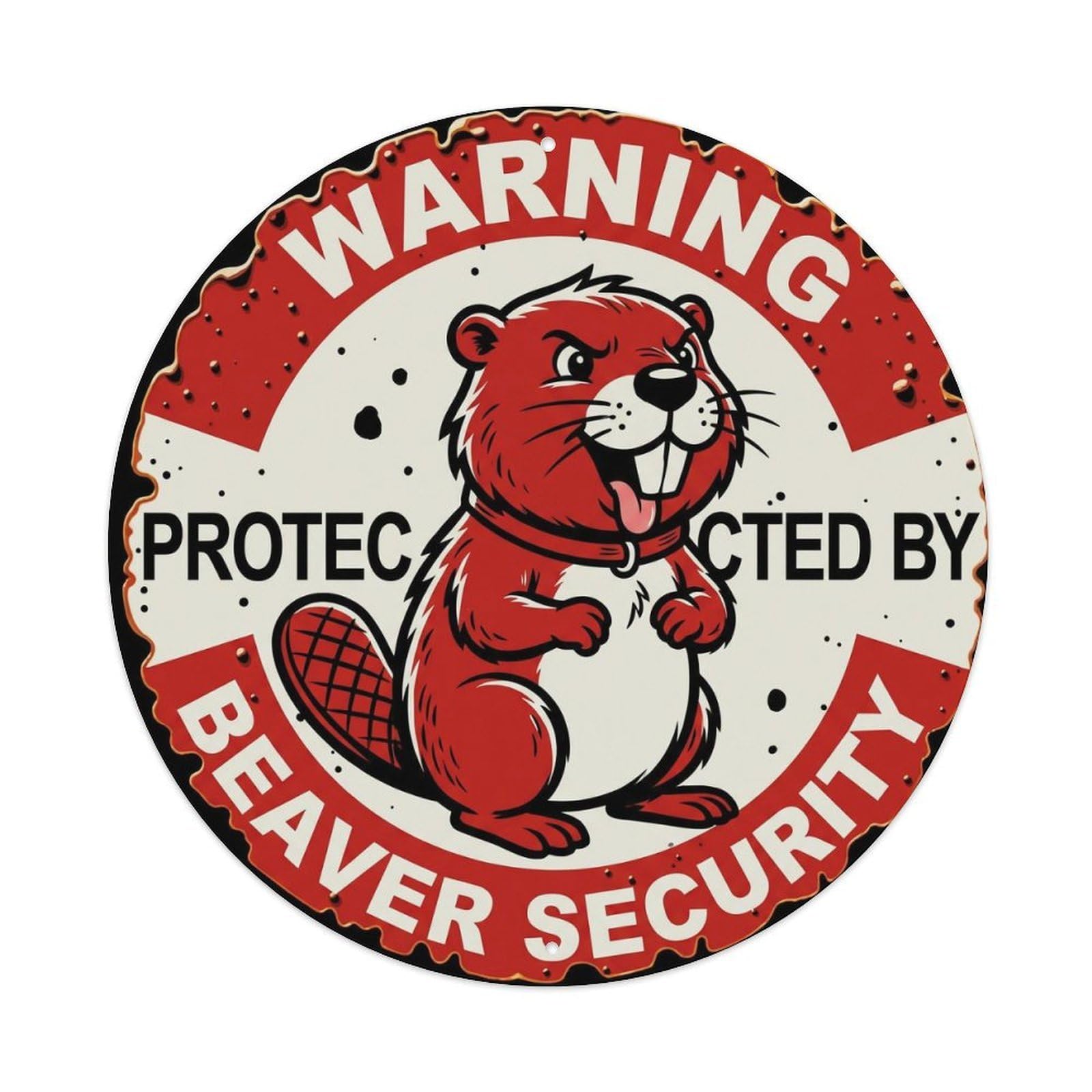 Metal Tin Sign Warning Protected By Beaver Security Vintage