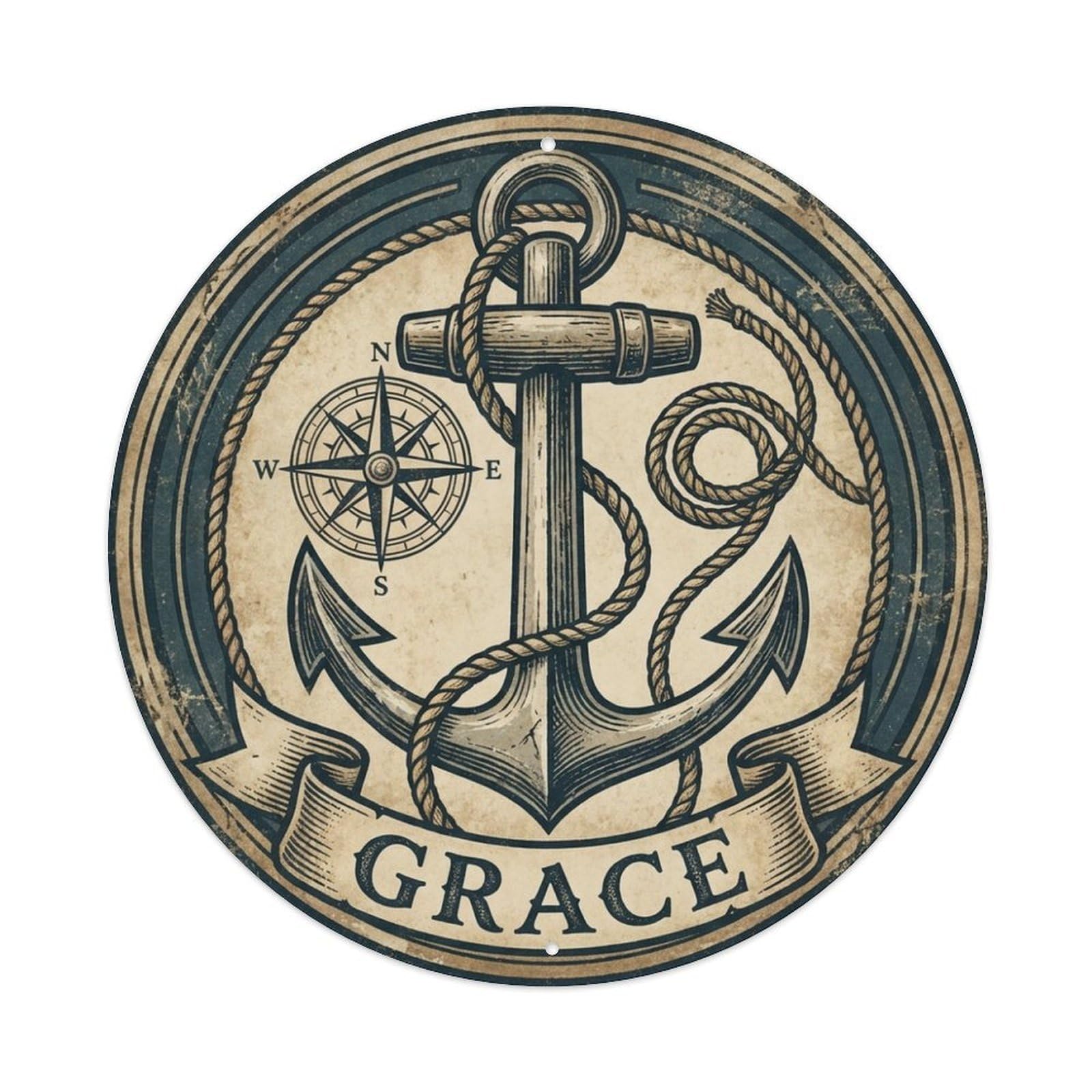 Grace Anchor Compass Rope Nautical Motto Metal Tin Sign