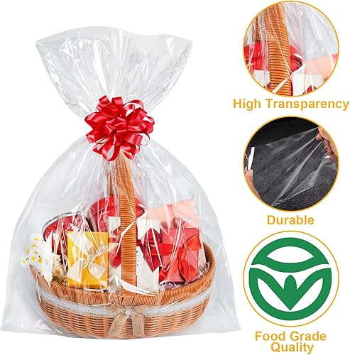 Vista 15 de Labeol 50 bolsas de celofán de 3 tamaños para cestas de regalo de 24 x 30 pulgadas, 16 x 24 pulgadas, 12 x 18 pulgadas, bolsas grandes de plástico
