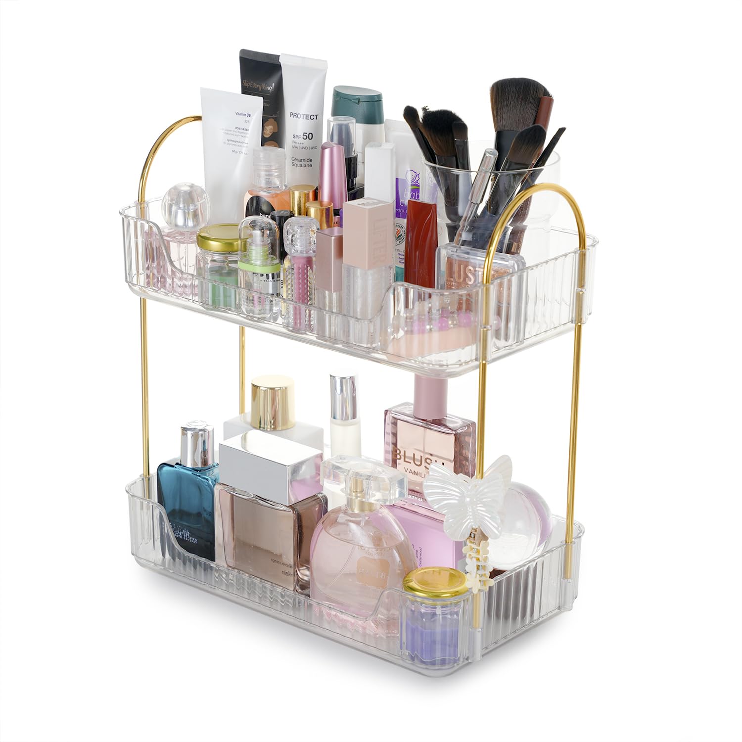 Nayasa Plastic Makeup Organizer Small | Two Tier Vanity Organizer | Make-up, Cosmetic, Jewellery, Skincare Storage Box | Multipurpose Storage Rack| Bathroom, Bedroom, Dressing Table | Clear-image-25