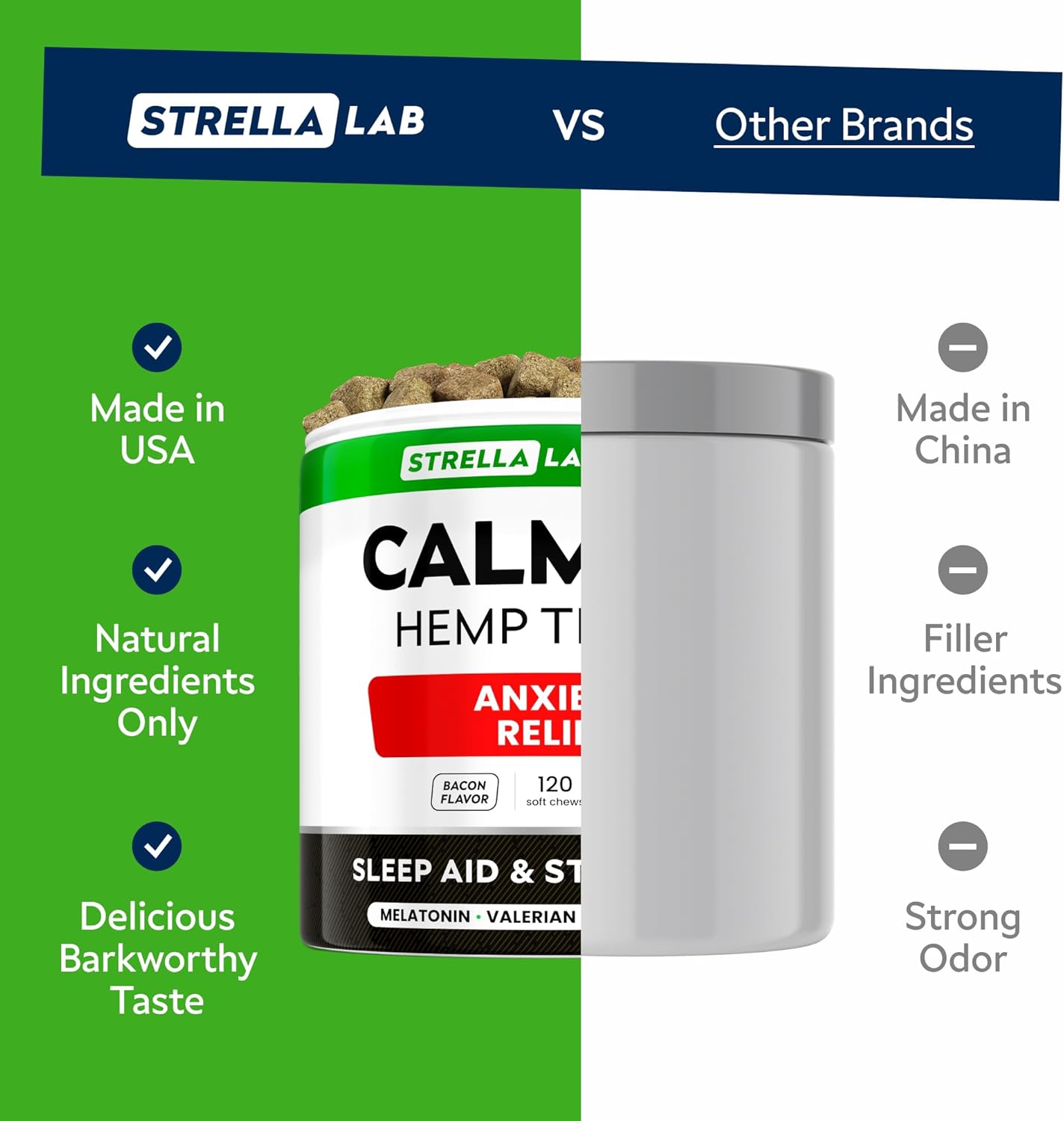 StrellaLab Salmon Oil 64 Oz (2-Pack) + Hemp Calming Chews Bundle – Omega 3 for Skin & Coat + Melatonin & Hemp for Anxiety, Stress & Sleep Support – EPA & DHA – Made in USA