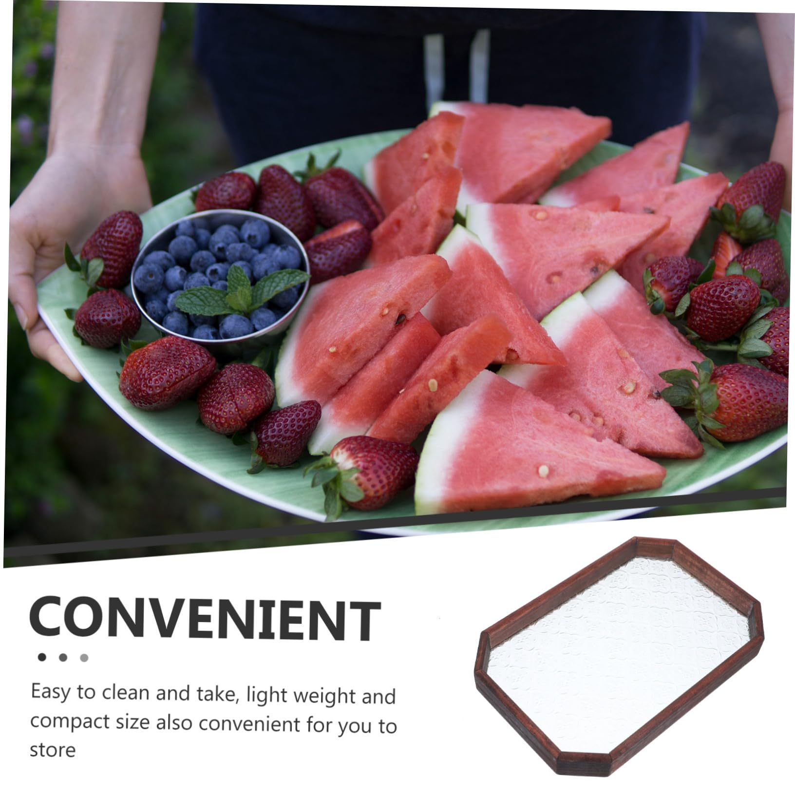 Bandeja Vintage para Servir Snacks y Dulces de Madera y Vidrio Resistente a Roturas, Adecuada para Uso con Invitados en Fiestas