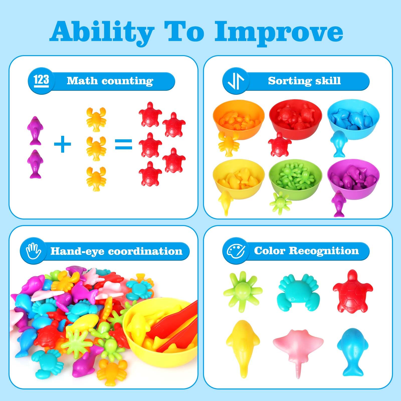 SAMISO Jeux Montessori 2 3 4 5 Ans,66 Pièces Jouet Pour Comptage Et Tri