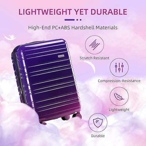 Miniatura 4 de LARVENDER Juego de maletas ligeras expandibles con ruedas giratorias, Midnight Berry 6pcs, Juego de 6 piezas (18202428DBTB), Conjuntos de equipaje