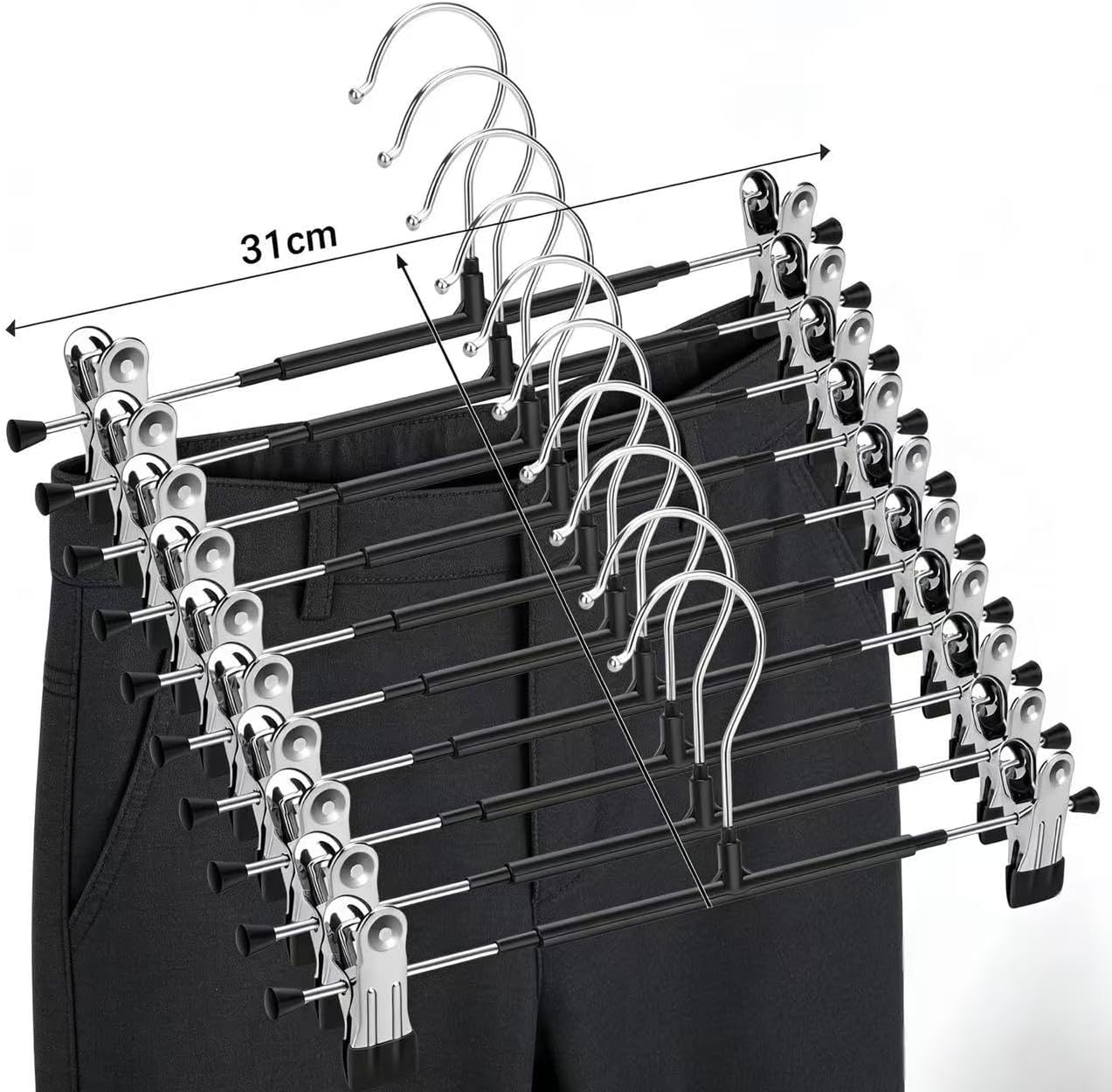 10-Pack Metal Pants Hangers with 2 Non-Slip Clips for Pants Socks and Dresses 31cm Long Dress Hangers