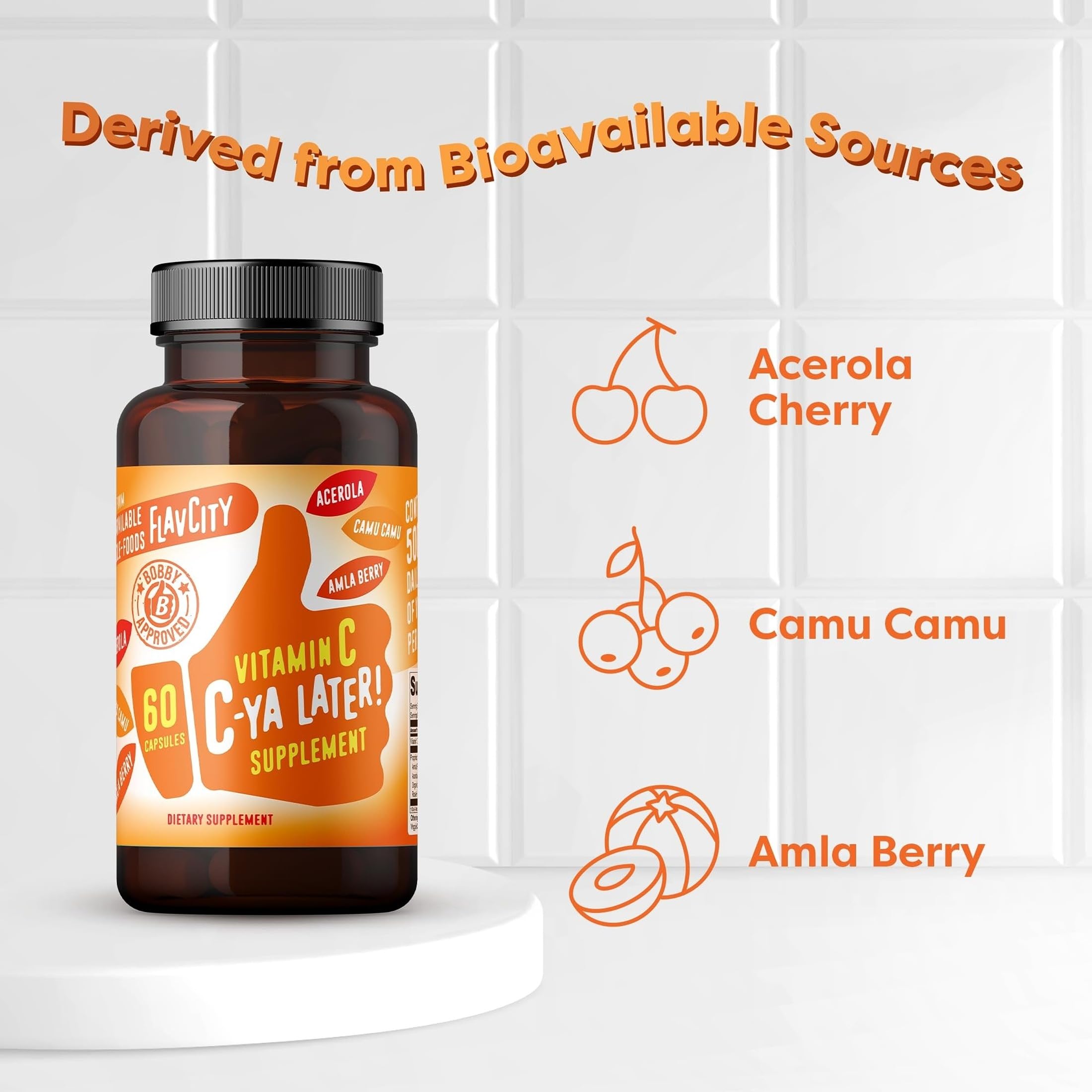 FlavCity C-Ya Later! Vitamin C Supplement, Superfood Vitamin C, 60 Ct — Amazon image 4