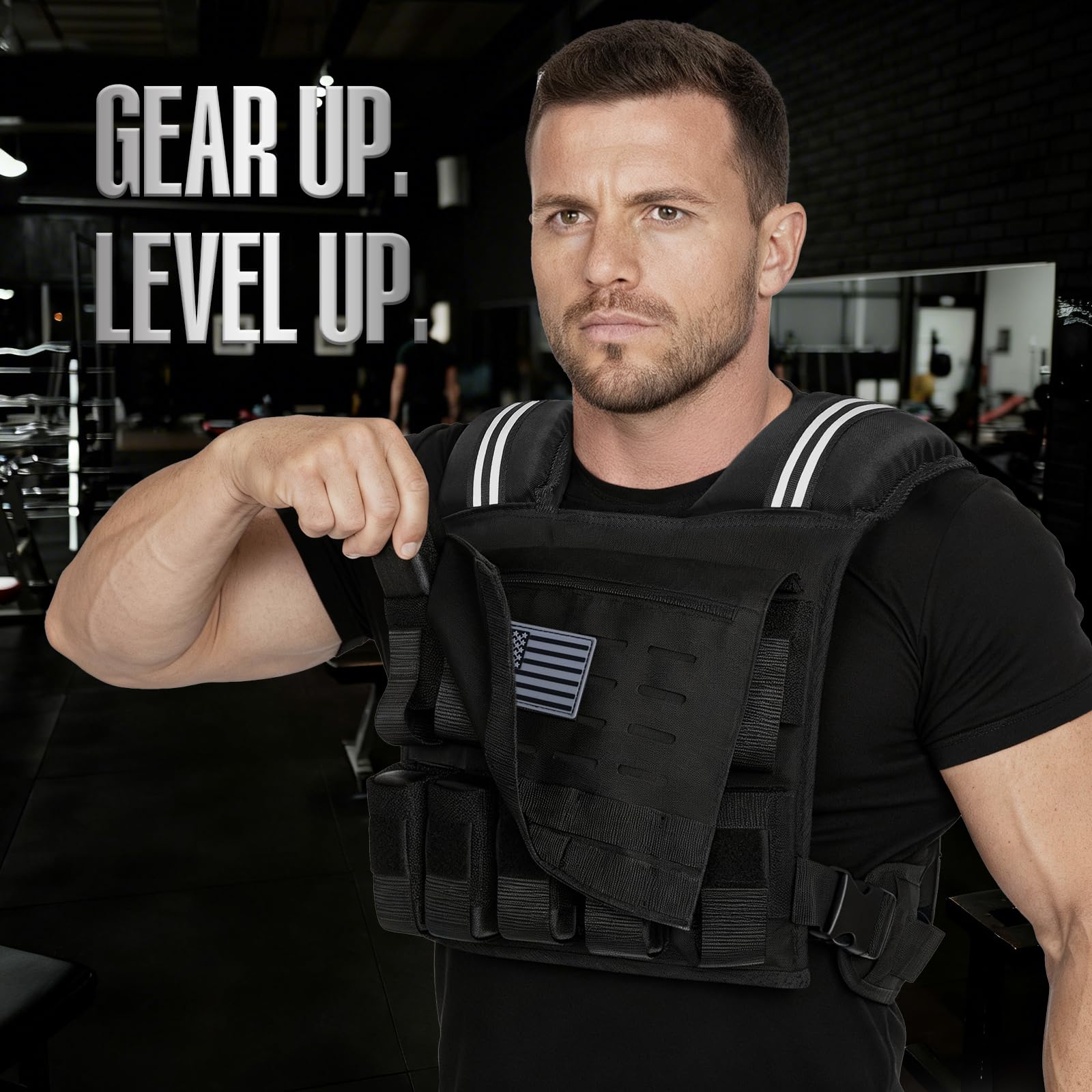 KRYLIX Gilet lesté réglable (0 à 18 kg) - Camouflage noir - Poids amovibles - Pour la musculation