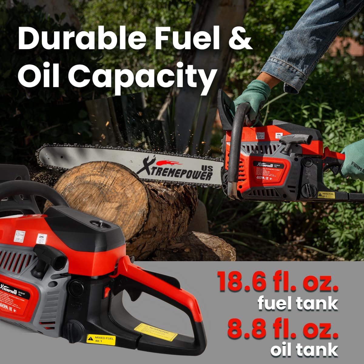 XtremepowerUS 22" Gas Chainsaw 58cc Gas Engine Wood Cutting Aluminum Gasoline Gas 2-Stroke Chainsaw Cutting Wood Cutter Industry Engine Motor EPA