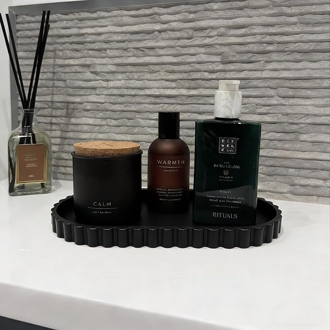 Bandeja de Baño Ovalada Negra de Silicona - Organizador de Encimera miniatura 3