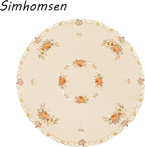 Miniatura 10 de Simhomsen Mantel grande bordado de otoño con calabazas para Acción de Gracias (redondo de 90 pulgadas)