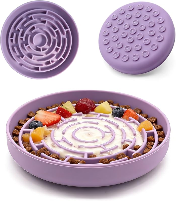 Comedouro Lento para Cães e Gatos em Silicone com Labirinto e 37 Ventosas Antiderrapantes KOAIDOLMO Roxo