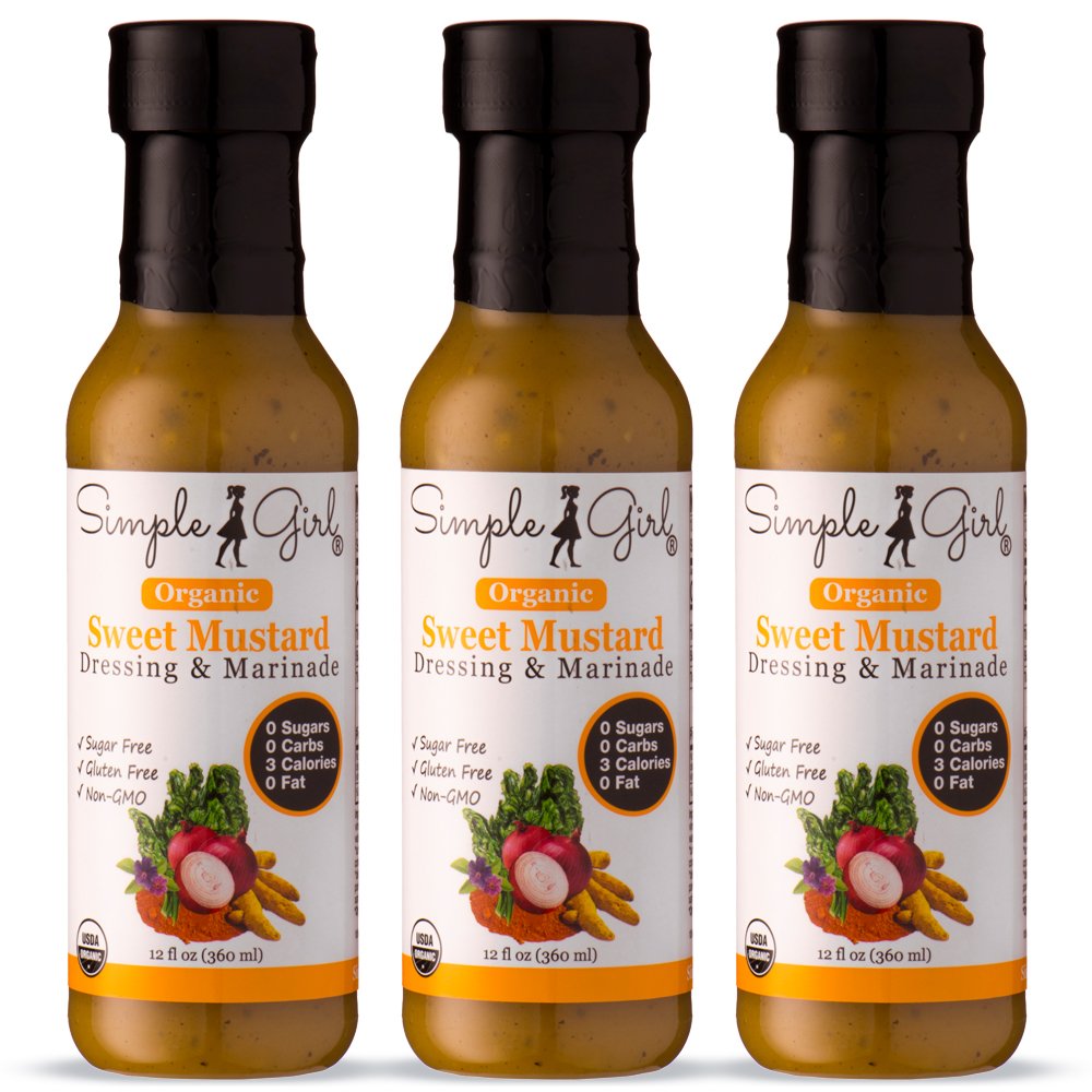 Simple Girl Organic Sweet Mustard Salad Dressing - 3 Bottles - 12oz - Sugar Free - Certified Organic - Kosher - Gluten Free - Vegan - No Carbs - Fat