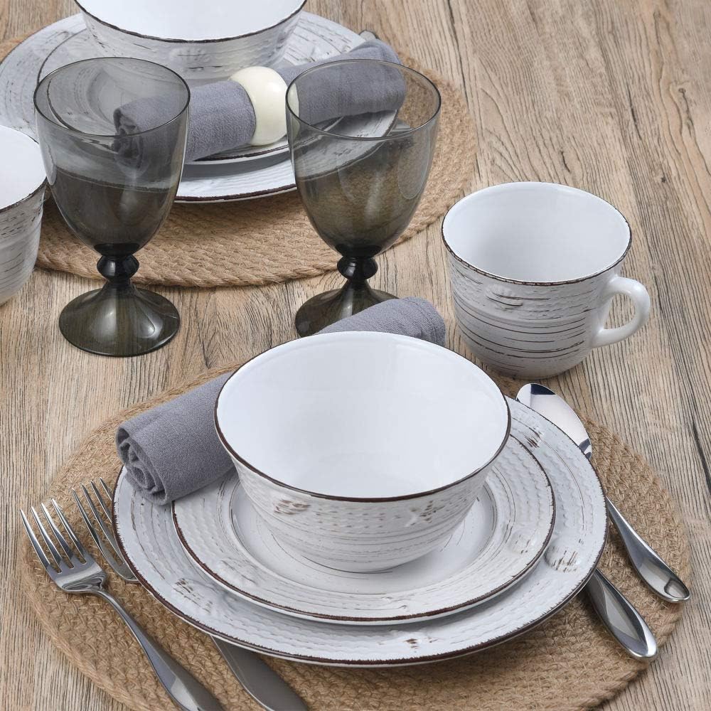 Pfaltzgraff Trellis Coastal 16-Piece Dinnerware Set, Service For 4, White