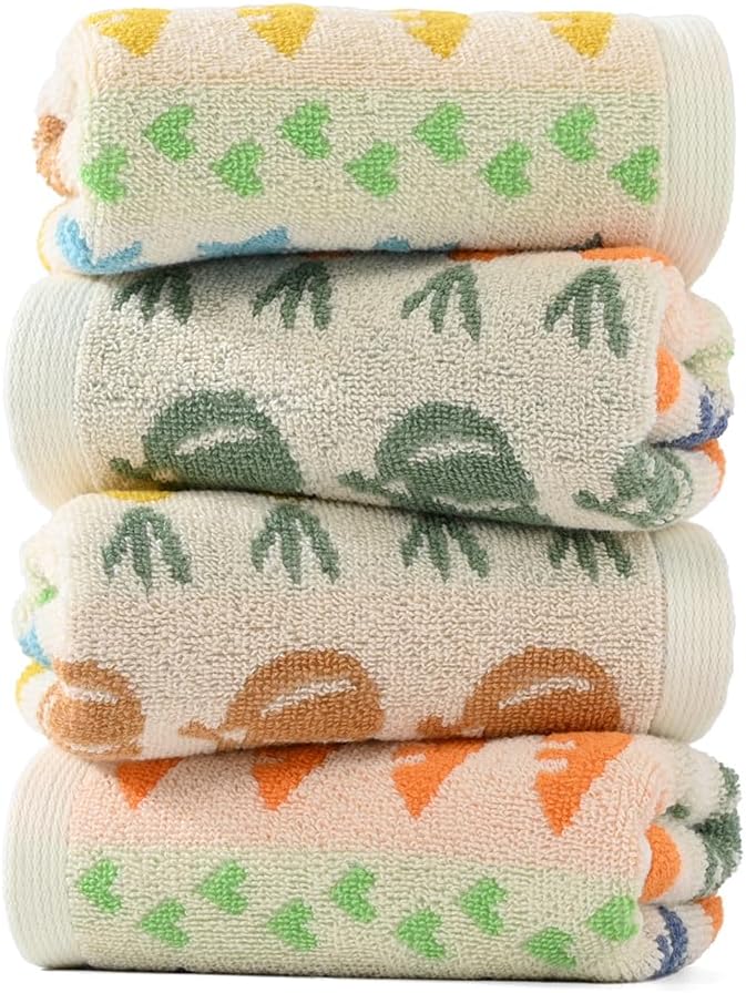 sense gnosis 100% Cotton Full Pumpkin & Carrot Pattern Kids Facial Towels, Fingertip Towels for Bathroom Towel Set Children Towels & Baby Washcloths, 10 x 20 inches(4 Pack in 2 Color)
