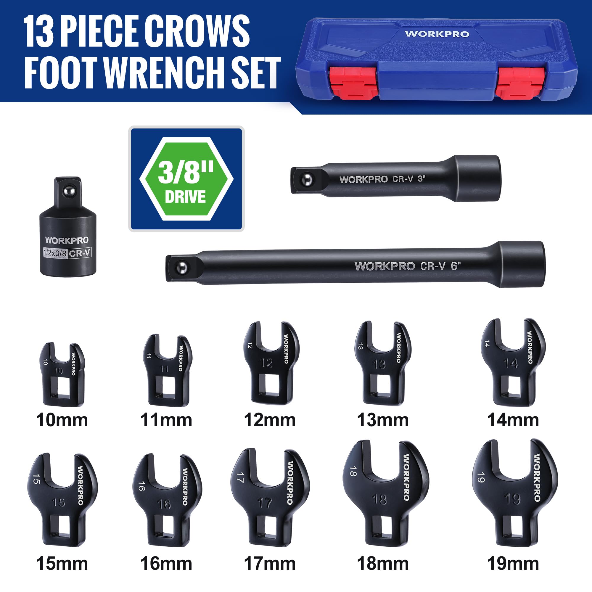 WORKPRO 13-Piece Metric Crowfoot Wrench Set -2