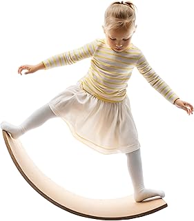 36" Wooden Balance Board – Natural Curvy Wobble Board for Kids, Toddlers & Adults, Montessori Rocker Toy, Yoga Trainer for Office, Home, Classroom Use