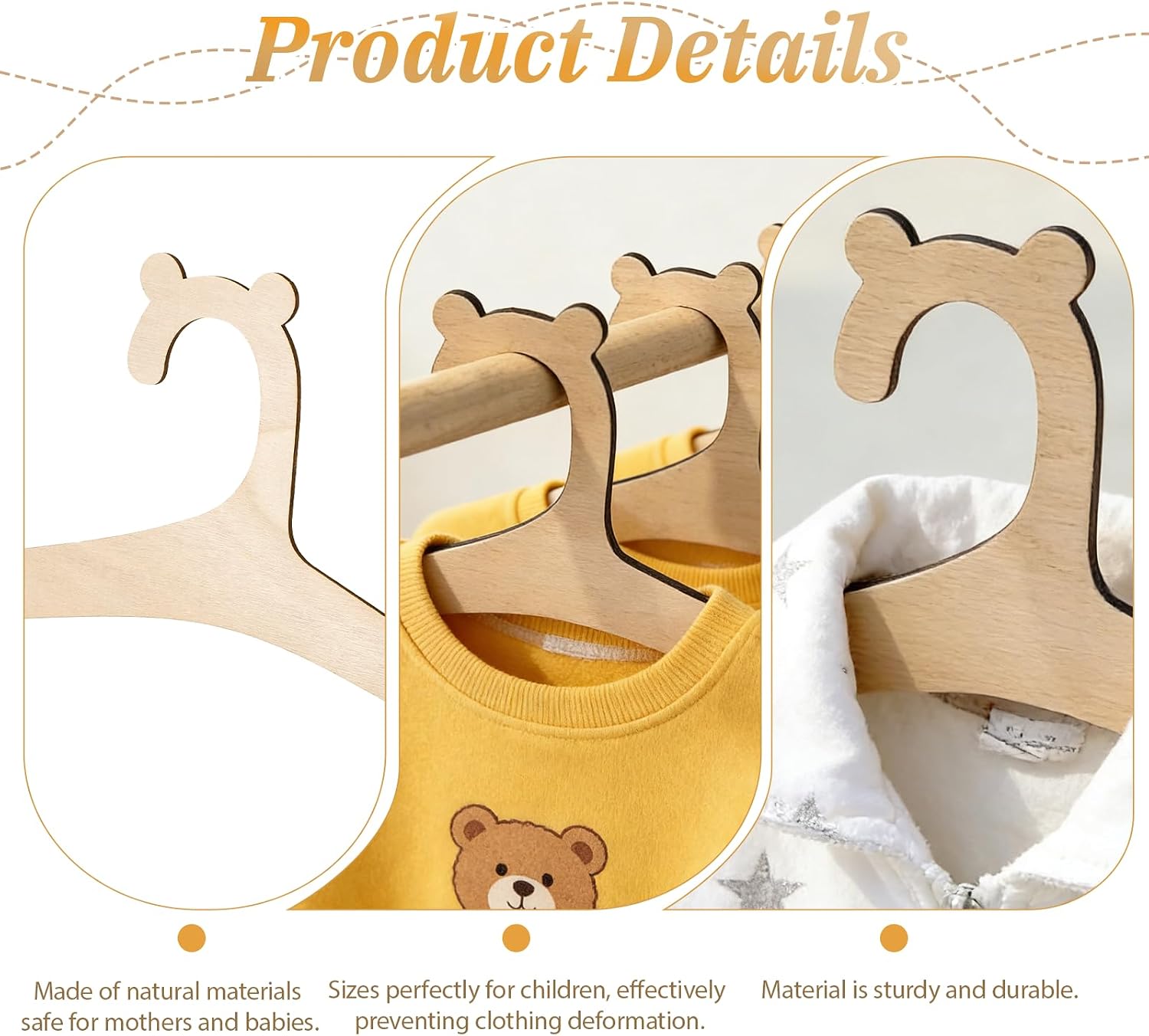 JJUNW 10Pcs Baby Clothes Hangers, Wooden Baby Hangers, Cute Bear Ears Babys Coat Hanger with Closet Organizer, Anti-Slip Newborn Hanger for Babies Toddler Kids Clothes & Pants image 5