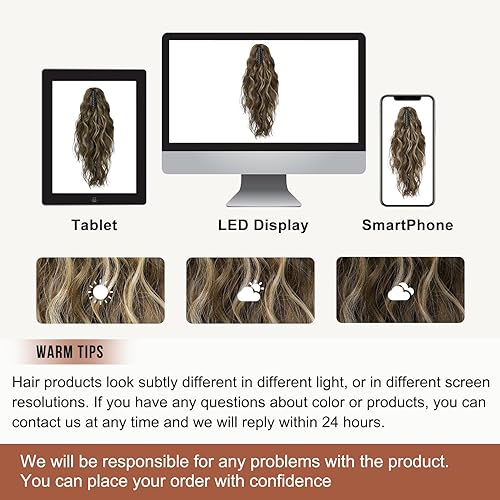 Miniatura 7 de FLUFYMOOZ Extensión de cola de caballo, extensión de cola de caballo con clip de garra de 18 pulgadas, extensiones de cabello ondulado y rizado con