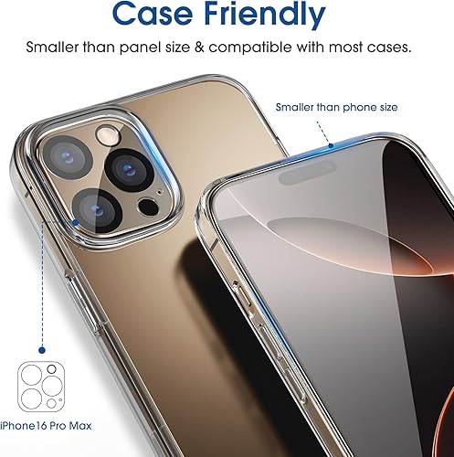 Vista 5 de amFilm Autoalineación OneTouch para iPhone 16 Pro Max [6.9 pulgadas] protector de pantalla + protector de lente de cámara, vidrio templado