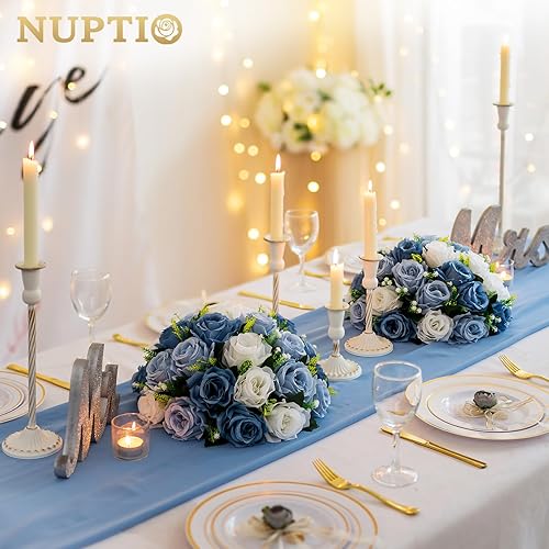 Miniatura 4 de NUPTIO Bolas de flores grandes para centros de mesa, 6 piezas de 13.8 pulgadas de diámetro, rosa polvorienta y blanca, arreglo de bolas de flores