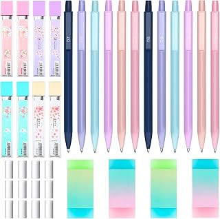 Yexiya 36 Pcs Mechanical Pencil Set, 12 Pastel Cute Mechanical Pencils with 8 Tubes HB Resin Refills, 4 Pcs Erasers and 12 Cap Eraser Refills for Writing(0.7mm)