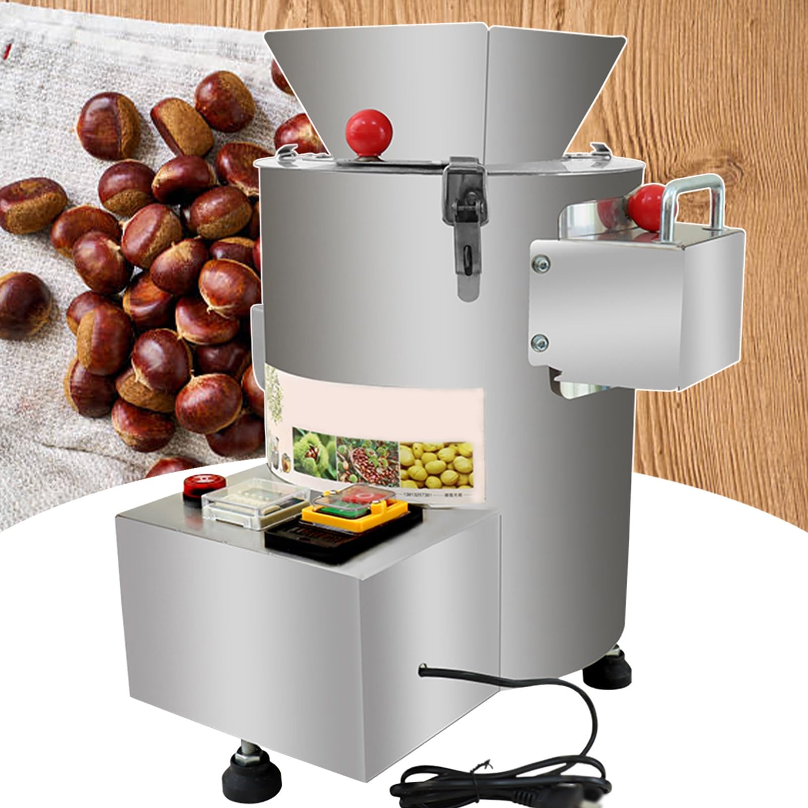 Desgranadora Y Peladora Automática De Castañas, Desgranadora Comercial De 200 kg/H con 12 Cuchillas De Precisión para Evitar Daños, Ideal para Restaurantes, Panaderías 220VAC