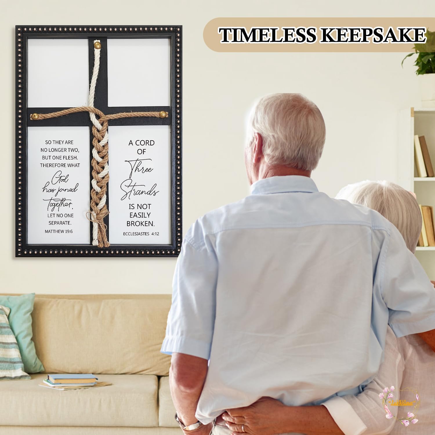 LakWilows Cord of Three Strands Wedding Cross Unity Sign 16x22 – 3 Strands Cord Braided Cross for Wedding Ceremony, Christian Gifts Ideas for Marriage, Anniversary