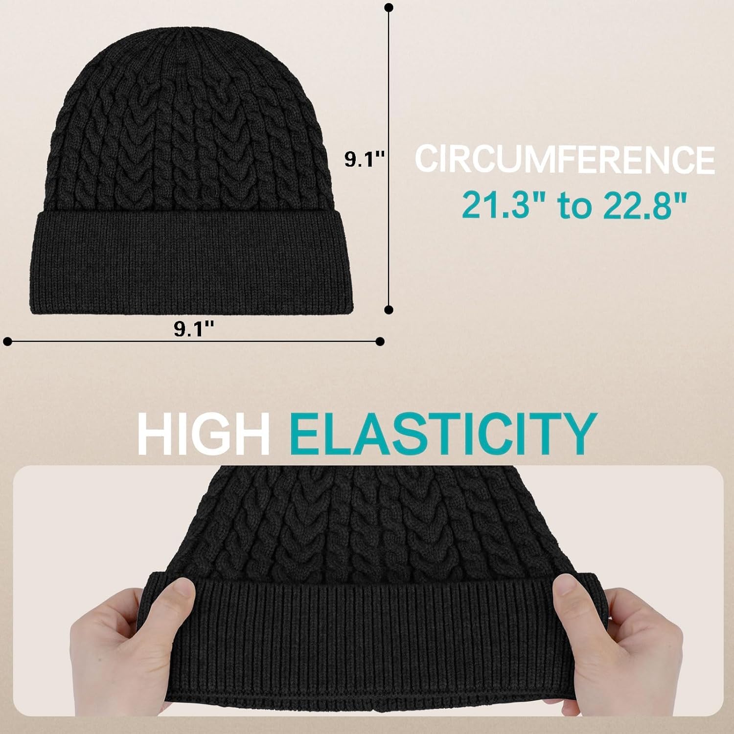 Winter Beanie Hat, Knit Cuffed Roll-up Elastic Edge Skullcap, Unisex Ski Warm Cap for Men Women - Image 3